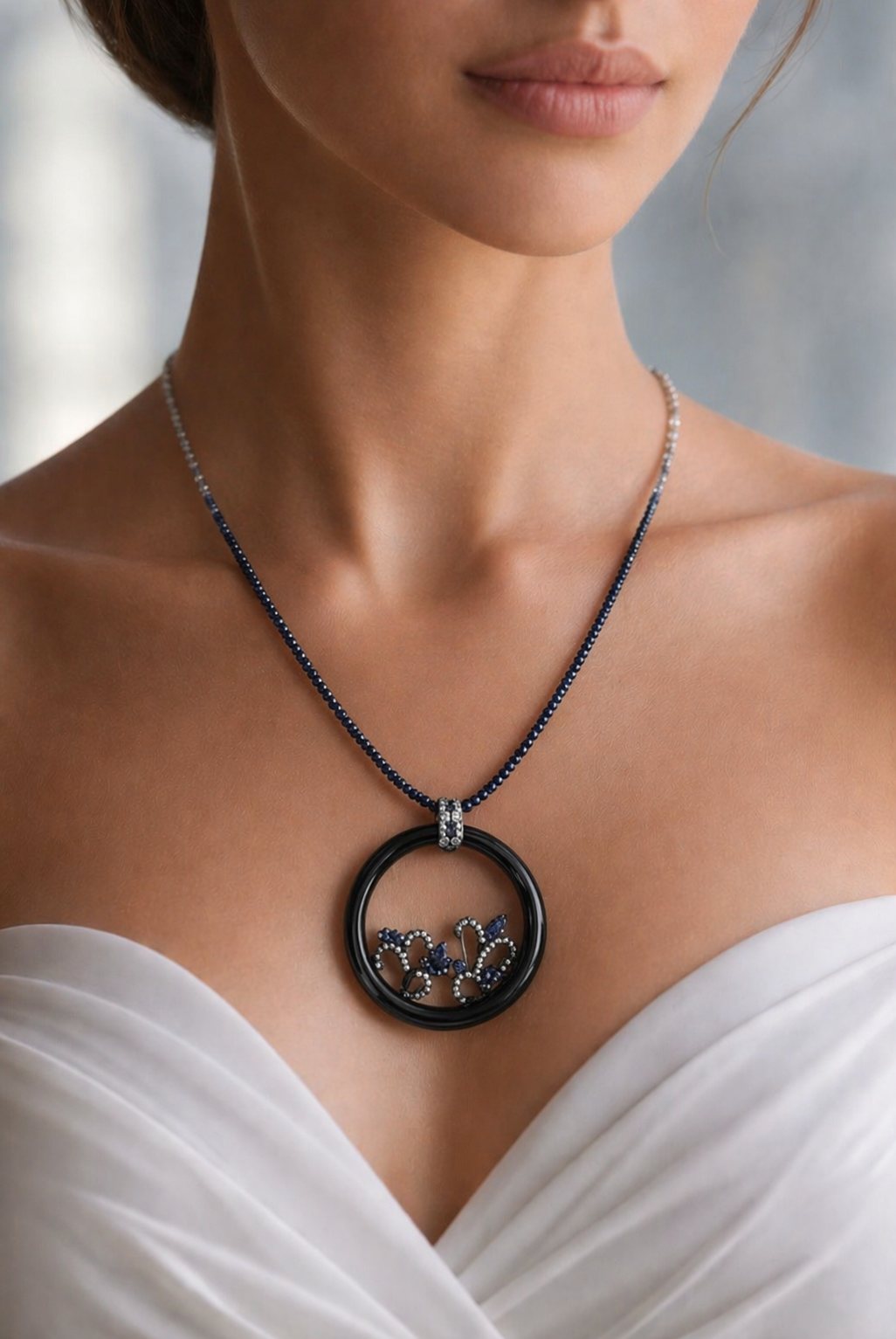 Model wearing a handcrafted SheenStore pendant necklace