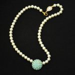 Handcrafted Pearl Beaded Necklace with Turquoise Cluster Ball Pendant, Elegant Statement J
